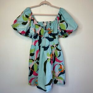 A New Day Women’s Blue Colorful Floral Puff Sleeve Mini Sundress Size M Medium
